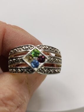 Vintage Sterling Silver Marcasite Multi Stone Ring Size 8 Art Deco Style R545